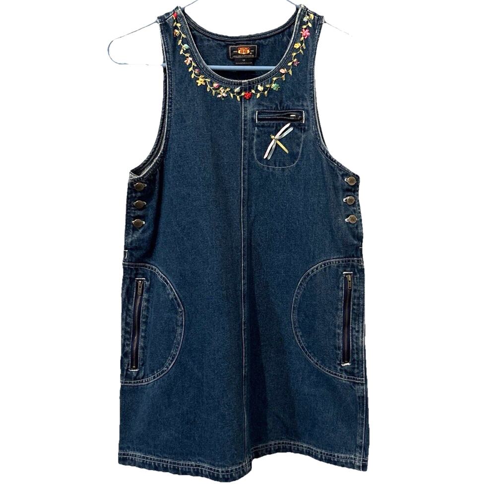 Embroidered Denim Jumper Dress Size 12 NWOT Route 66